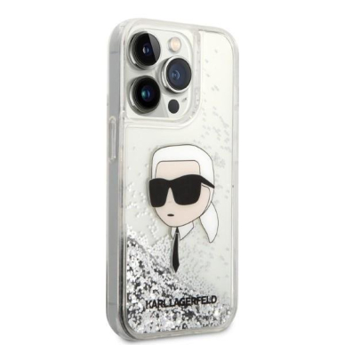 Dėklas Karl Lagerfeld Glitter Karl Head KLHCP14LLNKHCH iPhone 14 Pro Sidabrinis 3