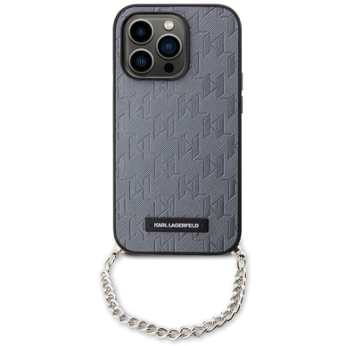 Dėklas Karl Lagerfeld Saffiano Monogram Chain KLHCP14LSACKLHPG iPhone 14 Pro Sidabrinis 1