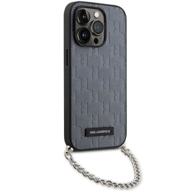 Dėklas Karl Lagerfeld Saffiano Monogram Chain KLHCP14LSACKLHPG iPhone 14 Pro Sidabrinis 2