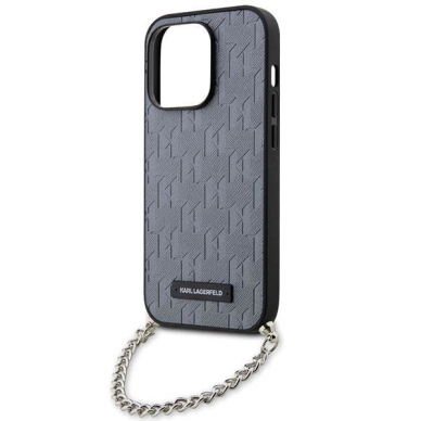 Dėklas Karl Lagerfeld Saffiano Monogram Chain KLHCP14LSACKLHPG iPhone 14 Pro Sidabrinis 4