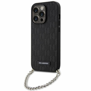 Dėklas Karl Lagerfeld Saffiano Monogram Chain KLHCP14LSACKLHPK iPhone 14 Pro Juodas