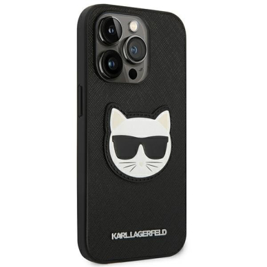 Dėklas Karl Lagerfeld Saffiano Choupette Head Patch KLHCP14LSAPCHK iPhone 14 Pro Juodas 5