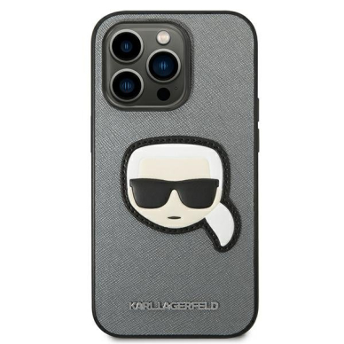 Dėklas Karl Lagerfeld Saffiano Karl`s Head Patch KLHCP14LSAPKHG iPhone 14 Pro Sidabrinis 2