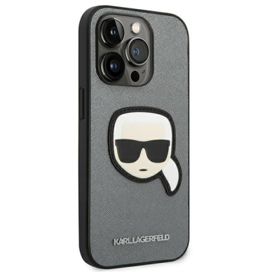 Dėklas Karl Lagerfeld Saffiano Karl`s Head Patch KLHCP14LSAPKHG iPhone 14 Pro Sidabrinis 5