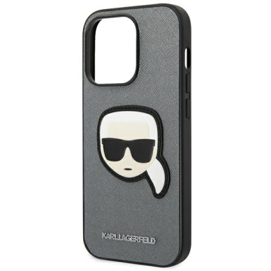 Dėklas Karl Lagerfeld Saffiano Karl`s Head Patch KLHCP14LSAPKHG iPhone 14 Pro Sidabrinis 7