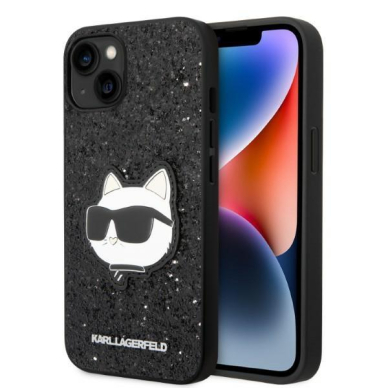 Dėklas Karl Lagerfeld Glitter Choupette Patch KLHCP14MG2CPK iPhone 14 Plus Juodas