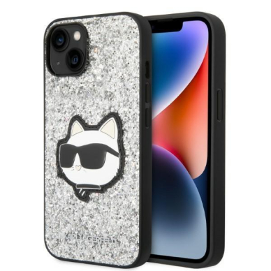 Dėklas Karl Lagerfeld Glitter Choupette Patch KLHCP14MG2CPS iPhone 14 Plus Sidabrinis