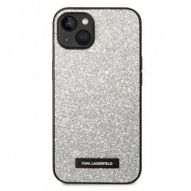 Originalus Karl Lagerfeld Dėklas KLHCP14MG2ELS iPhone 14 Plus 6.7 hardcase Sidabrinis / Sidabrinis Glitter Plaque Logo 2