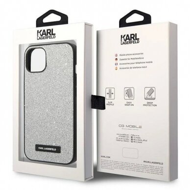 Originalus Karl Lagerfeld Dėklas KLHCP14MG2ELS iPhone 14 Plus 6.7 hardcase Sidabrinis / Sidabrinis Glitter Plaque Logo 7