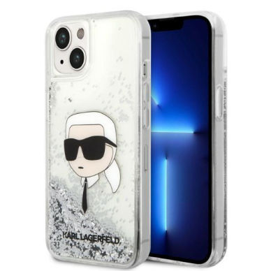 Dėklas Karl Lagerfeld Glitter Karl Head KLHCP14MLNKHCH iPhone 14 Plus Sidabrinis