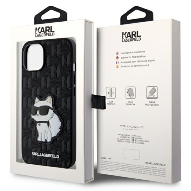 Dėklas Karl Lagerfeld Saffiano Monogram Choupette KLHCP14MSAKHPCK iPhone 14 Plus Juodas 7