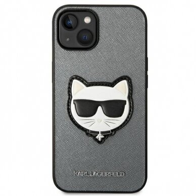 Dėklas Karl Lagerfeld Saffiano Choupette Head Patch KLHCP14MSAPCHG iPhone 14 Plus Sidabrinis 2