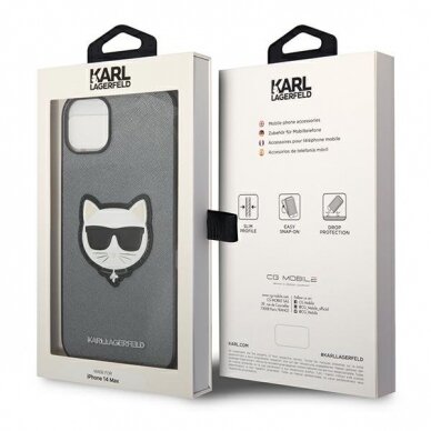 Dėklas Karl Lagerfeld Saffiano Choupette Head Patch KLHCP14MSAPCHG iPhone 14 Plus Sidabrinis 4