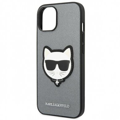 Dėklas Karl Lagerfeld Saffiano Choupette Head Patch KLHCP14MSAPCHG iPhone 14 Plus Sidabrinis 6