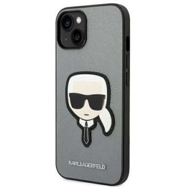 Dėklas Karl Lagerfeld Saffiano Karl`s Head Patch KLHCP14MSAPKHG iPhone 14 Plus Sidabrinis 1