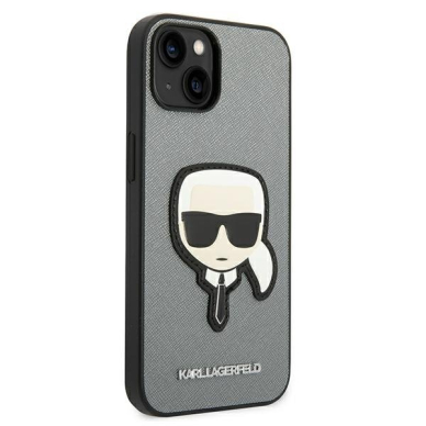 Dėklas Karl Lagerfeld Saffiano Karl`s Head Patch KLHCP14MSAPKHG iPhone 14 Plus Sidabrinis 5