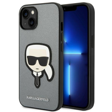 Dėklas Karl Lagerfeld Saffiano Karl`s Head Patch KLHCP14MSAPKHG iPhone 14 Plus Sidabrinis