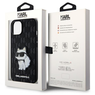 Dėklas Karl Lagerfeld Saffiano Monogram Choupette KLHCP14SSAKHPCK iPhone 14 Juodas 7