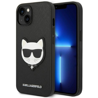 Dėklas Karl Lagerfeld Saffiano Choupette Head Patch KLHCP14SSAPCHK iPhone 14 Juodas