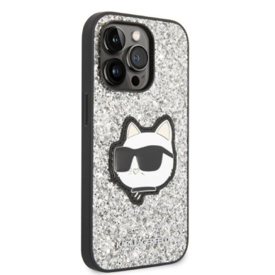 Dėklas Karl Lagerfeld Glitter Choupette Patch KLHCP14XG2CPS iPhone 14 Pro Max Sidabrinis 3