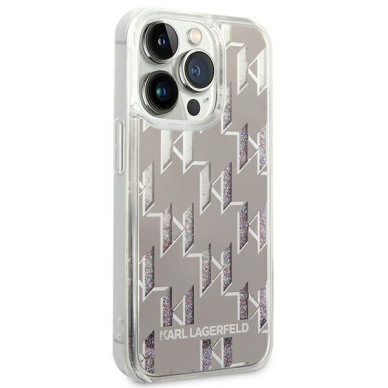 Dėklas Karl Lagerfeld Liquid Glitter Monogram KLHCP14XLMNMS iPhone 14 Pro Max Sidabrinis 3