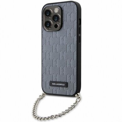 Dėklas Karl Lagerfeld Saffiano Monogram Chain KLHCP14XSACKLHPG iPhone 14 Pro Max Sidabrinis