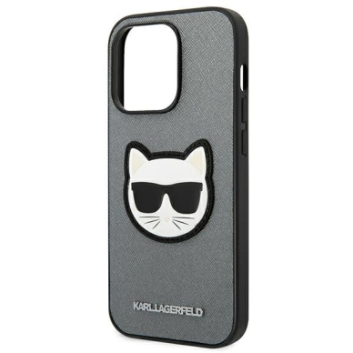 Dėklas Karl Lagerfeld Saffiano Choupette Head Patch KLHCP14XSAPCHG iPhone 14 Pro Max Sidabrinis 5