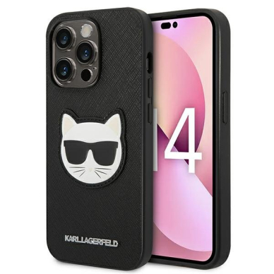 Dėklas Karl Lagerfeld Saffiano Choupette Head Patch KLHCP14XSAPCHK iPhone 14 Pro Max Juodas