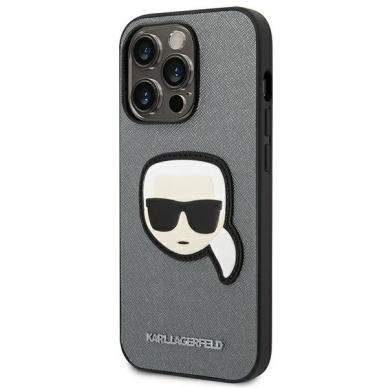 Dėklas Karl Lagerfeld Saffiano Karl`s Head Patch KLHCP14XSAPKHG iPhone 14 Pro Max Sidabrinis 1