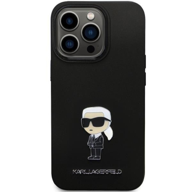 Originalus dėklas Karl Lagerfeld KLHCP14XSMHKNPK case skirta iPhone 14 Pro Max 6.7  - Juodas Silicone Ikonik Metal Pin 2