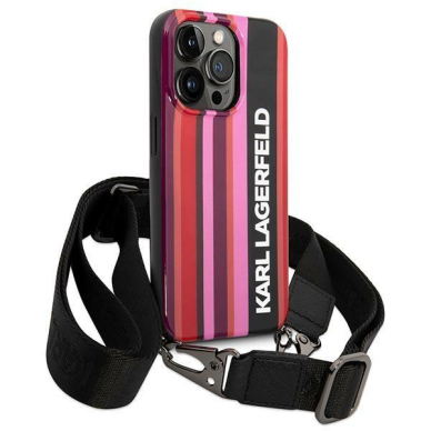 Dėklas Karl Lagerfeld Color Stripes Strap KLHCP14XSTSTP iPhone 14 Pro Max Rožinis 2