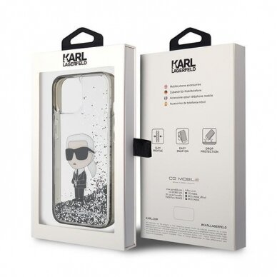 Karl Lagerfeld KLHCP15SLKKNSK iPhone 15 6.1" transparent hardcase Liquid Glitter Ikonik 7