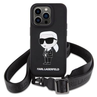 Originalus dėklas Karl Lagerfeld KLHCP15XSCBSKNK iPhone 15 Pro Max 6.7  hardcase Juodas Crossbody Silicone Ikonik 1