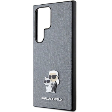 Dėklas Karl Lagerfeld KLHCS24LPSAKCMPG S24 Ultra S928 hardcase Pilkas Saffiano Karl &amp; Choupette Metal Pin 5