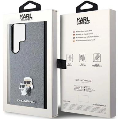 Dėklas Karl Lagerfeld KLHCS24LPSAKCMPG S24 Ultra S928 hardcase Pilkas Saffiano Karl &amp; Choupette Metal Pin 7