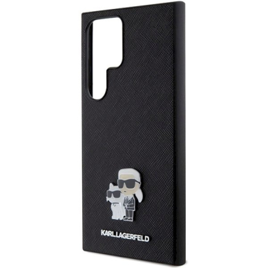 Dėklas Karl Lagerfeld KLHCS24LPSAKCMPK S24 Ultra S928 hardcase Juodas Saffiano Karl &amp; Choupette Metal Pin 5