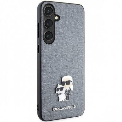 Dėklas Karl Lagerfeld KLHCS24SPSAKCMPG S24 S921 hardcase Pilkas Saffiano Karl & Choupette Metal Pin 3