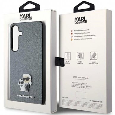 Dėklas Karl Lagerfeld KLHCS24SPSAKCMPG S24 S921 hardcase Pilkas Saffiano Karl & Choupette Metal Pin 7