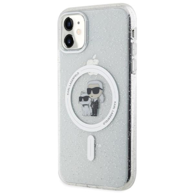 Originalus dėklas Karl Lagerfeld KLHMN61HGKCNOT case skirta iPhone 11 / Xr - Permatomas hardcase Karl&amp Choupette Glitter MagSafe 1