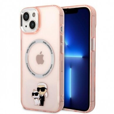 Dėklas Karl Lagerfeld Iconic Karl&amp;Choupette Magsafe KLHMP14MHNKCIP iPhone 14 Plus Rožinis