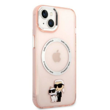 Dėklas Karl Lagerfeld Iconic Karl&amp;Choupette Magsafe KLHMP14SHNKCIP iPhone 14 Rožinis 3