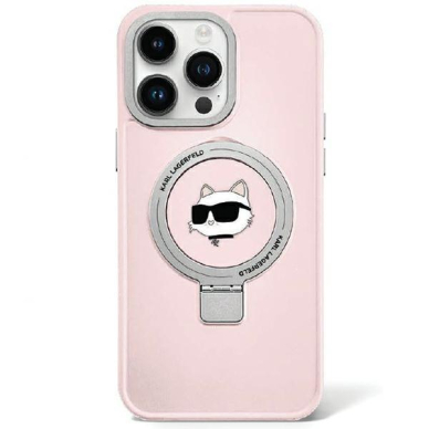 Originalus dėklas Karl Lagerfeld KLHMP15LHMRSCHP iPhone 15 Pro 6.1  rožinis/rožinis hardcase Ring Stand Choupette Head MagSafe