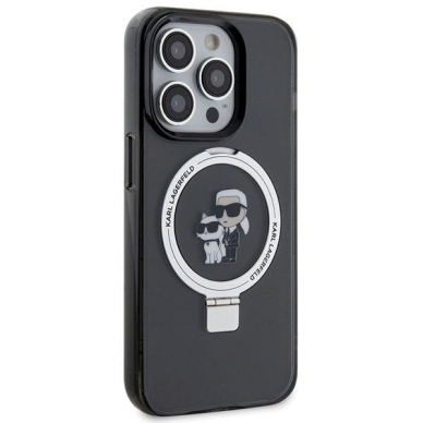 Originalus dėklas Karl Lagerfeld KLHMP15LHMRSKCK iPhone 15 Pro 6.1  Juodas hardcase Ring Stand Karl&amp Choupette MagSafe 3