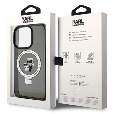 Originalus dėklas Karl Lagerfeld KLHMP15LHMRSKCK iPhone 15 Pro 6.1  Juodas hardcase Ring Stand Karl&amp Choupette MagSafe 7