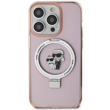 Originalus dėklas Karl Lagerfeld KLHMP15LHMRSKCP iPhone 15 Pro 6.1  rožinis/rožinis hardcase Ring Stand Karl&amp Choupette MagSafe 3