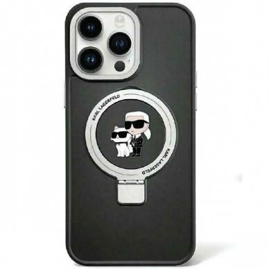 Originalus dėklas Karl Lagerfeld KLHMP15MHMRSKCK iPhone 15 Plus 6.7 Juodas hardcase Ring Stand Karl&amp Choupette MagSafe