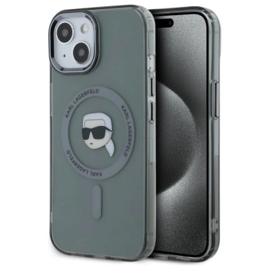 Dėklas Karl Lagerfeld KLHMP15SHLSKIK iPhone 15 6.1 Juodas/Juodas hard IML Metal Karl Head MagSafe