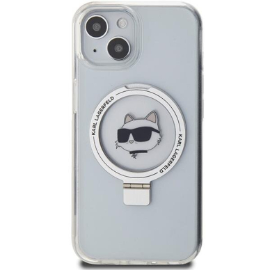 Originalus dėklas Karl Lagerfeld KLHMP15SHMRSCHH iPhone 15 6.1  Baltas/Baltas hardcase Ring Stand Choupette Head MagSafe 2