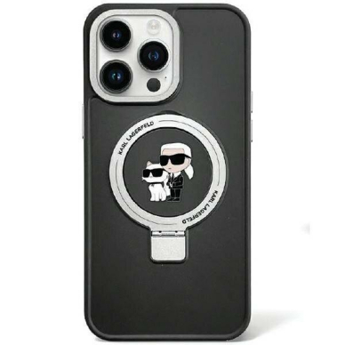 Originalus dėklas Karl Lagerfeld KLHMP15SHMRSKCK iPhone 15 6.1  Juodas hardcase Ring Stand Karl&amp Choupette MagSafe