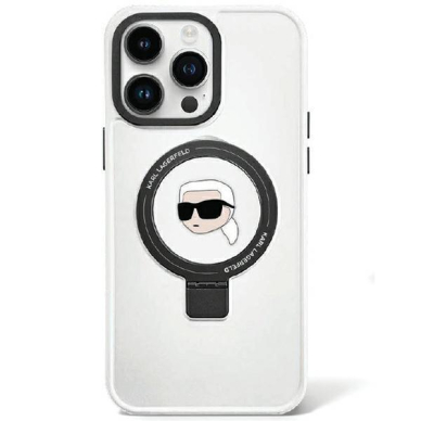 Originalus dėklas Karl Lagerfeld KLHMP15SHMRSKHH iPhone 15 6.1  Baltas/Baltas hardcase Ring Stand Karl Head MagSafe